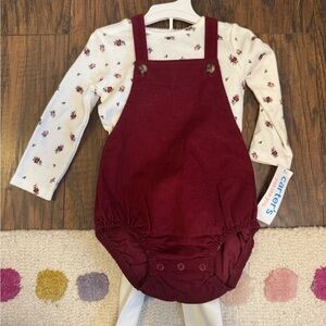 Carter's Maroon Overalls with Cream Floral Top